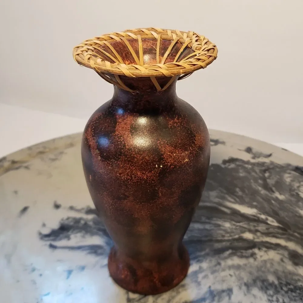 Pottery Vase Rattan Embellished